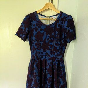 LuLaRoe Blue and Purple Flower Amelia Midi Dress